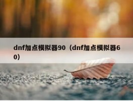 dnf加点模拟器90（dnf加点模拟器60）