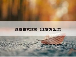 迷雾巢穴攻略（迷雾怎么过）