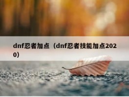 dnf忍者加点（dnf忍者技能加点2020）