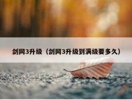 剑网3升级（剑网3升级到满级要多久）