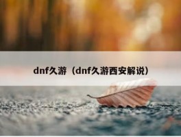 dnf久游（dnf久游西安解说）