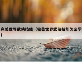 完美世界武侠技能（完美世界武侠技能怎么学）