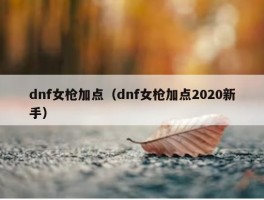 dnf女枪加点（dnf女枪加点2020新手）