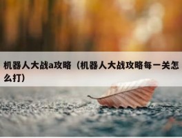 机器人大战a攻略（机器人大战攻略每一关怎么打）