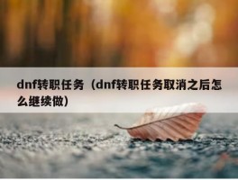 dnf转职任务（dnf转职任务取消之后怎么继续做）