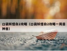 口袋妖怪白2攻略（口袋妖怪白2攻略一周目神兽）