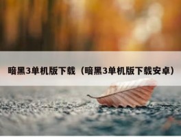 暗黑3单机版下载（暗黑3单机版下载安卓）